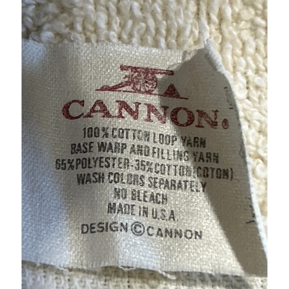 Vintage Cannon Geese Hand Towels Set of 2 Cream Blue Fringed Made in USA 1980s